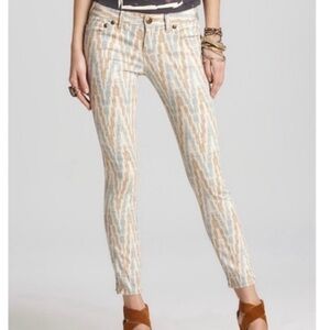 Free People Blue and Brown Patterned Skinny Jeans